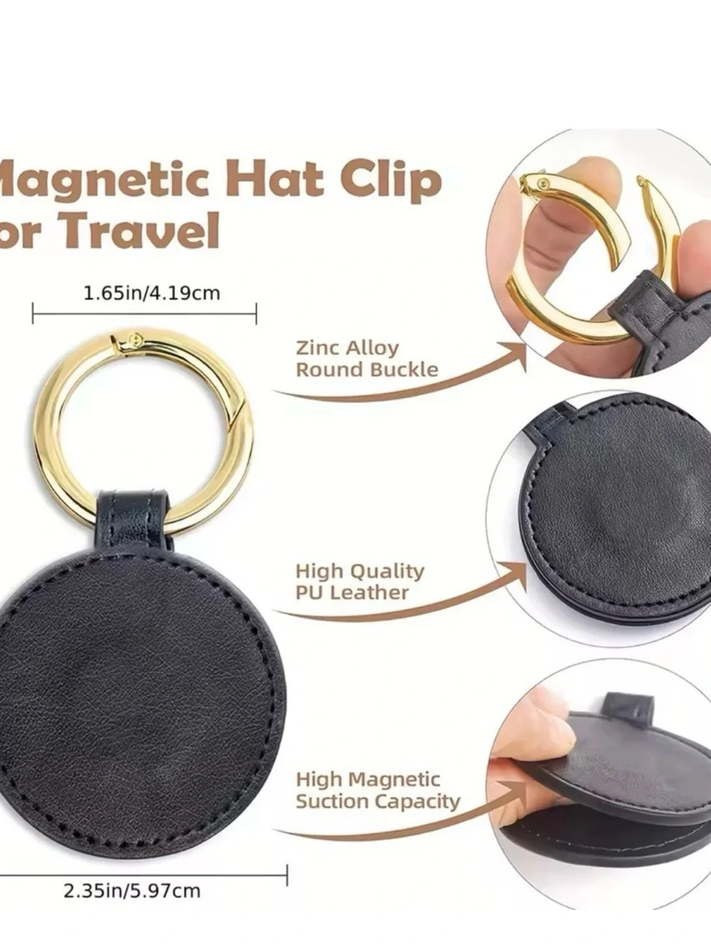 Magnetic Hat Clip Keychain Travel Hat Holder Black & Gold